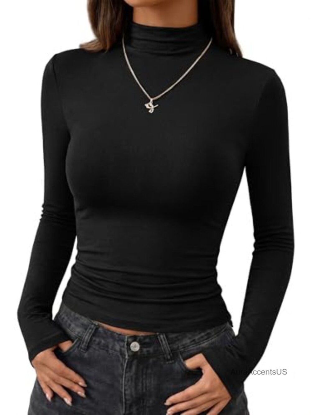 Fitted Thermal Mock Neck Long Sleeve Tee for Women - Picture 1 of 6